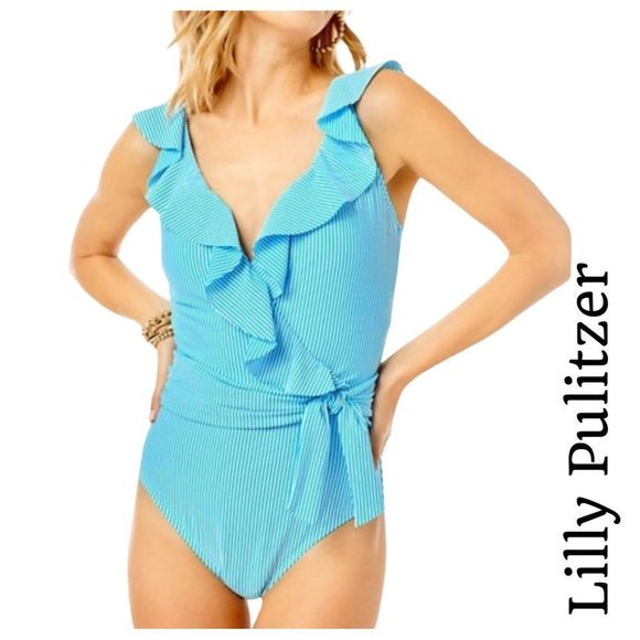 Lilly Pulitzer Other - New Lilly Pulitzer Delphie One Piece Cumulus Blue Seersucker Stripe Sz 10 NWT